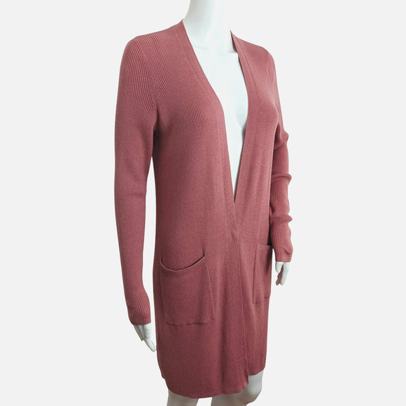 J Jill Rib Knit Open Cardigan Sweater Size XS Dusty Rose Pockets Longline NWT - Picture 4 of 9